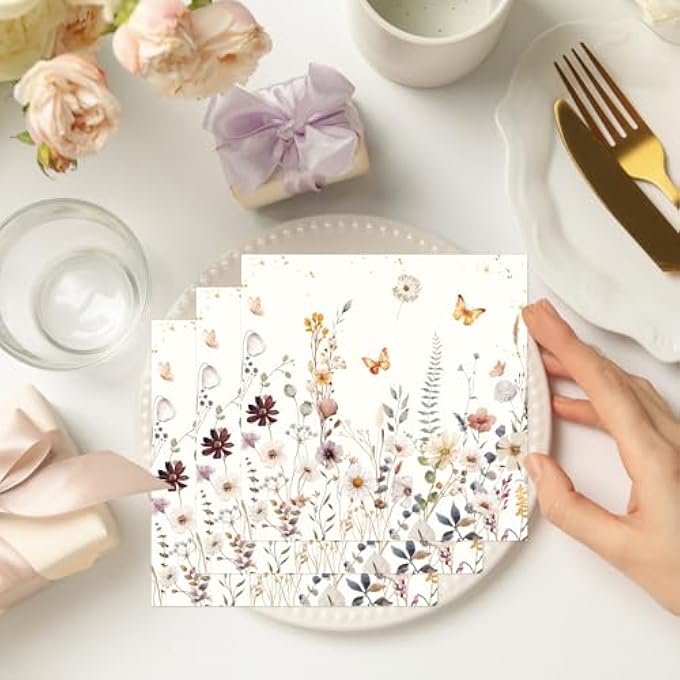 PACK OF 50 NAPKINS FLOWERS, PAPER NAPKINS, WILD FLOWER, ABSORBENT DISPOSABLE NAPKINS, FLOWERS TABLE DECORATION FOR BIRTHDAYS, PARTIES, WEDDINGS, COMMUNIONS - Image 4